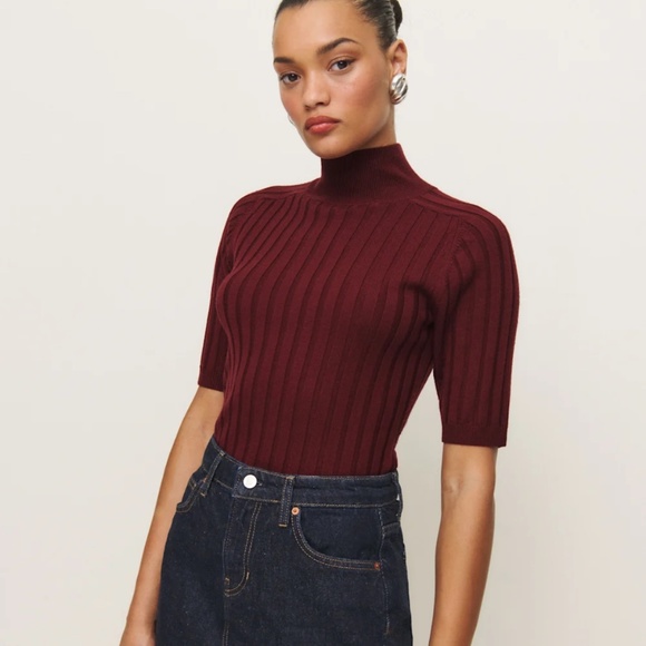 Reformation Sweaters - Reformation Margoax Regenerative Merino Mock Neck Sweater Red - Size XL